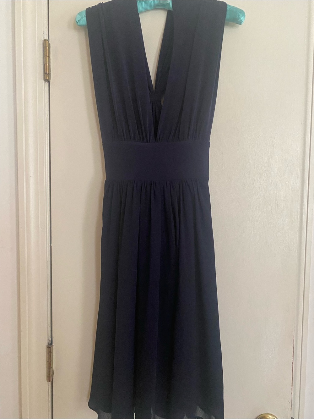 White House Black Market Navy Deep V Midi Dress